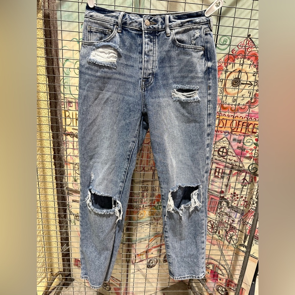 PacSun Mom Jeans Women's Size 26 Blue Distressed Mid Rise 100% Cotton
